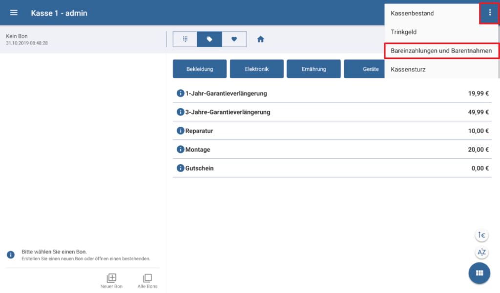 Bareinzahlungen und Barentnahmen in JTL-POS durchführen