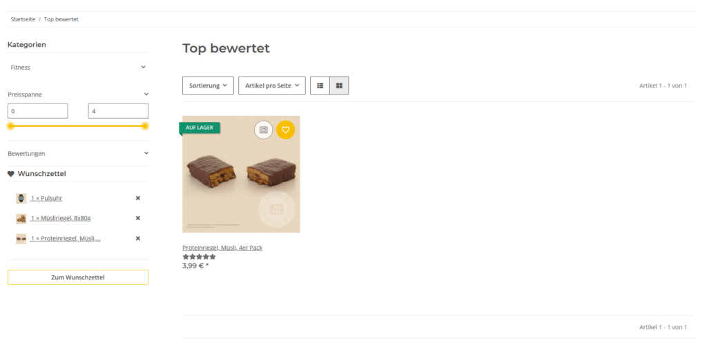 Beispiel für eine Seite mit besonderen Artikeln in JTL-Shop