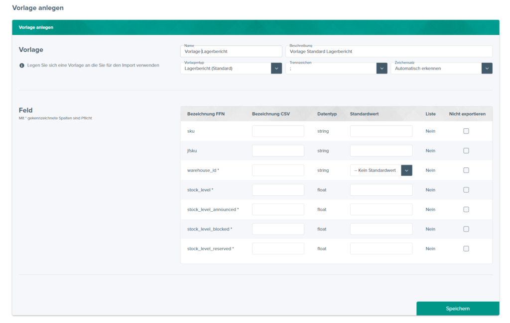 Beispiel für eine Importvorlage