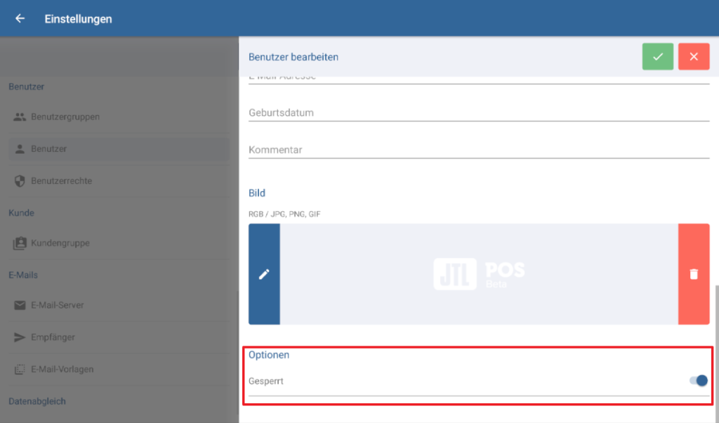 Option zum Sperren von Benutzern in JTL-POS