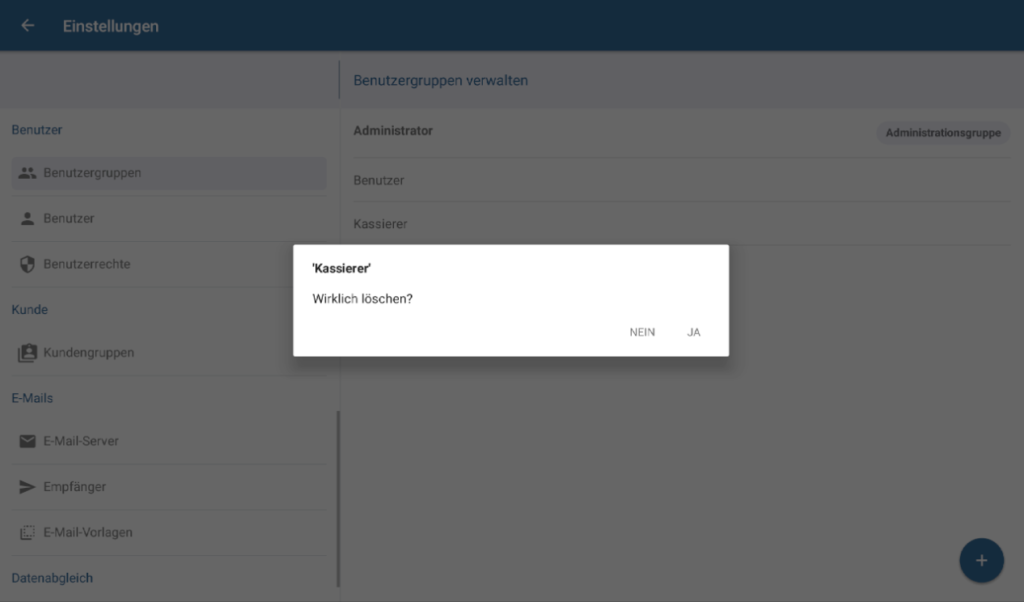 Abfrage vor dem Löschen einer Benutzergruppe