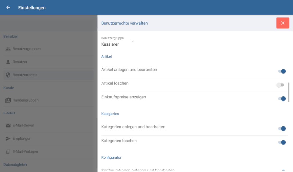 Benutzerrechte für eine Benutzergruppe in JTL-POS einstellen