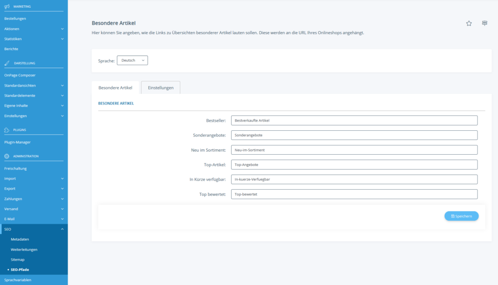 SEO-Pfade für besondere Artikel einstellen