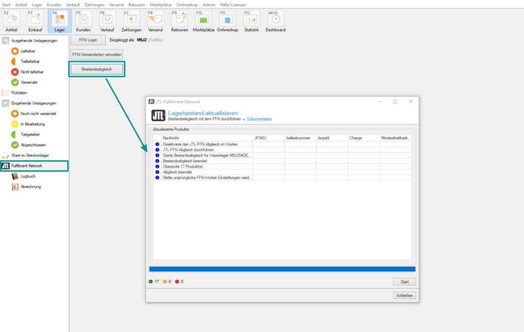 Bestandsabgleich beim Fulfillment-Dienstleister
