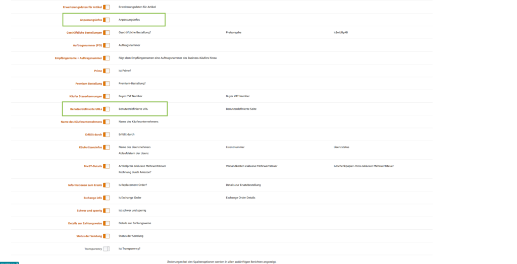 Bestellberichte für Amazon Custom aktivieren