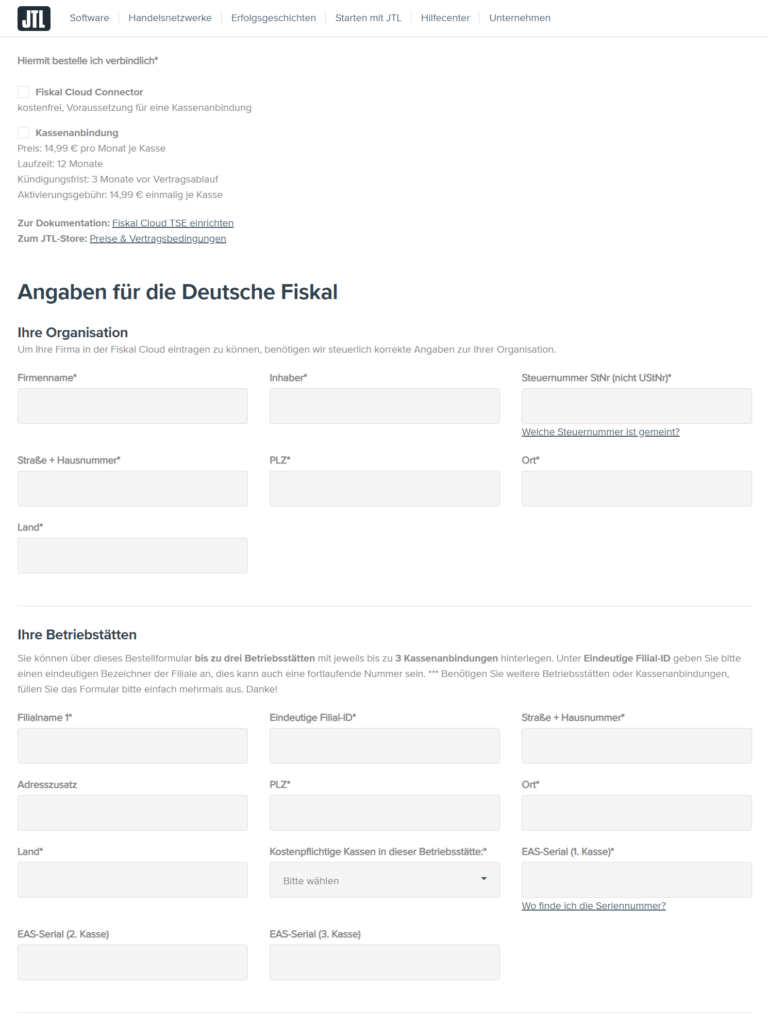Bestellformular Fiskal Cloud für JTL-POS