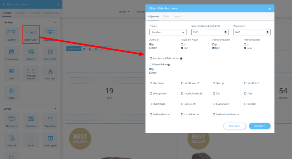 Portlet für den Bilder-Slider auf die Seite ziehen