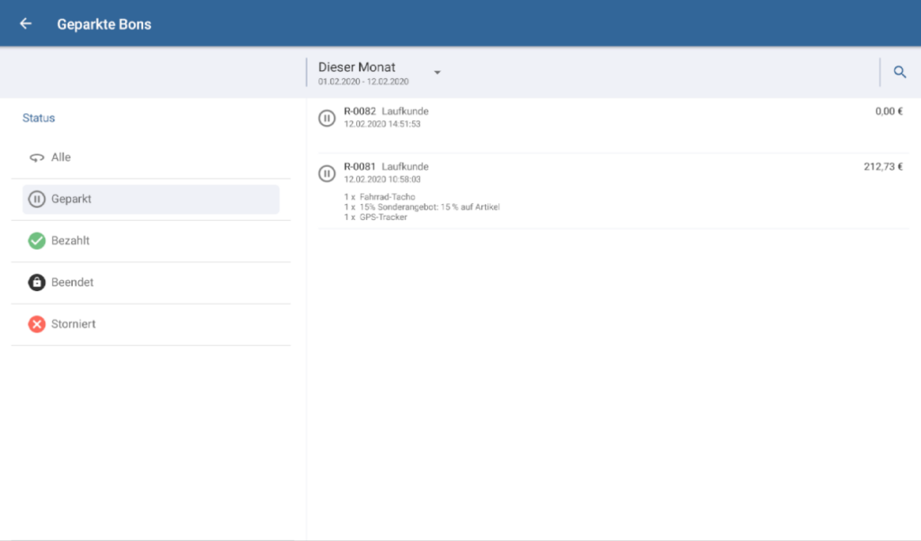 Geparkten Bon in JTL-POS laden