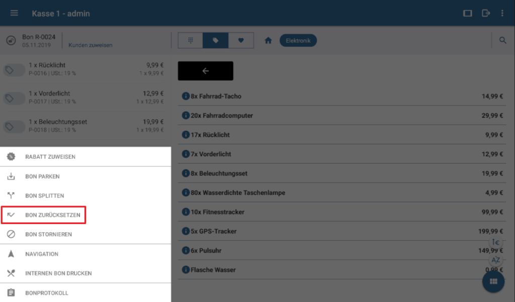 Bon in JTL-POS über das Bon-Menü zurücksetzen