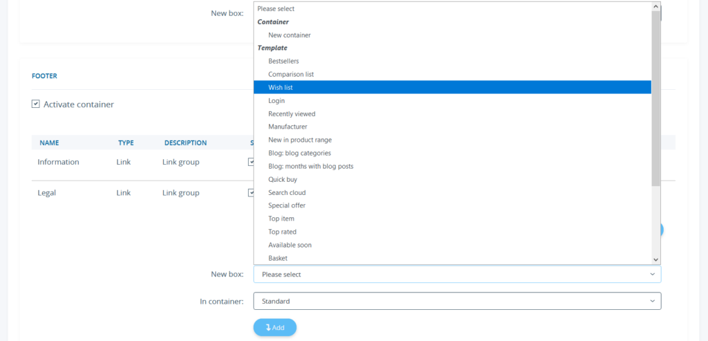 Adding a new box to an existing container in JTL-Shop 5