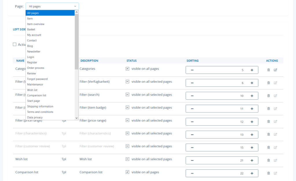 Selection of the pages on which boxes are to be displayed in JTL-Shop 5