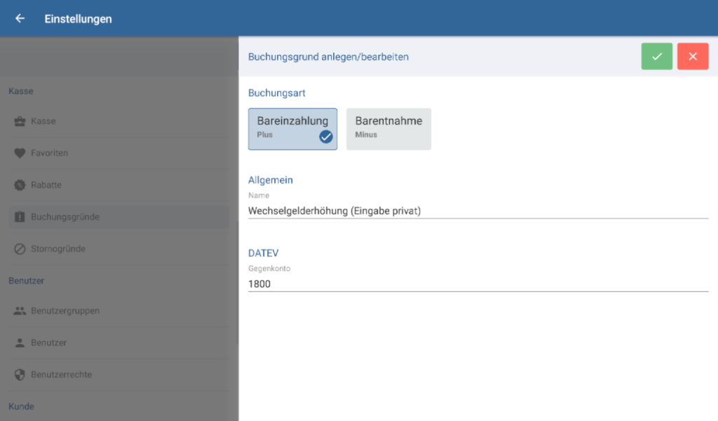 Buchungsgründe in JTL-POS anlegen / bearbeiten