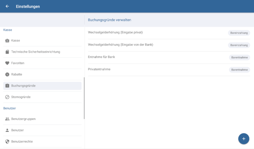 Buchungsgründe verwalten in JTL-POS