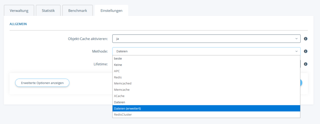 Cache-Methode in JTL-Shop auswählen