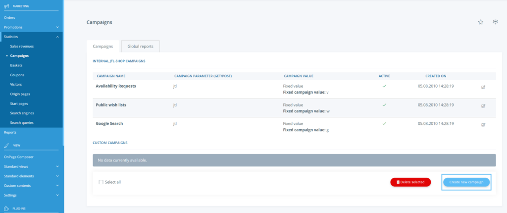Campaigns in JTL-Shop