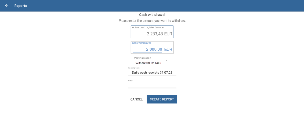 Cash withdrawal during day-end closing