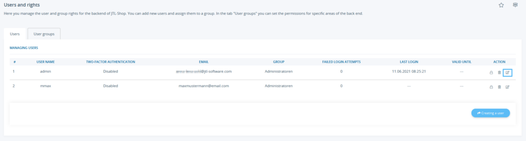 Editing the Admin user in JTL-Shop 5