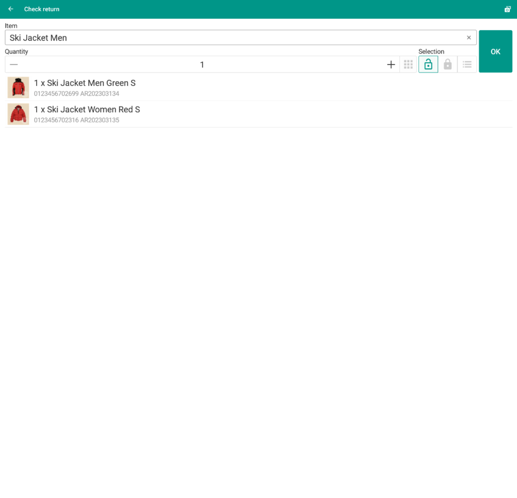 Wms Mobile Returns Select item
