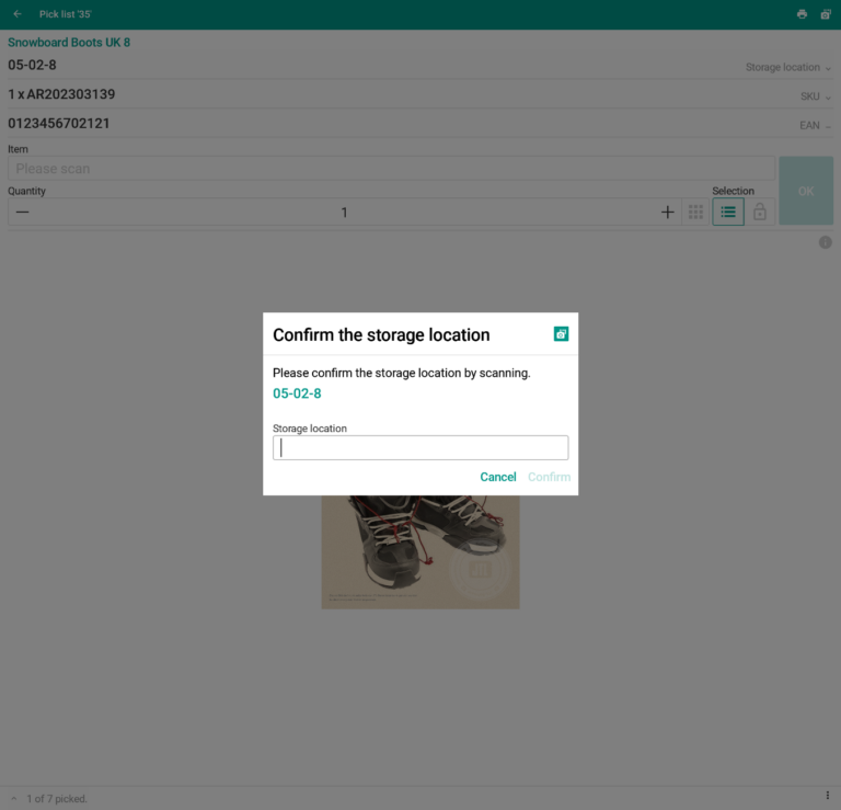 Wms Mobile Collective picking Confirm storage location 003