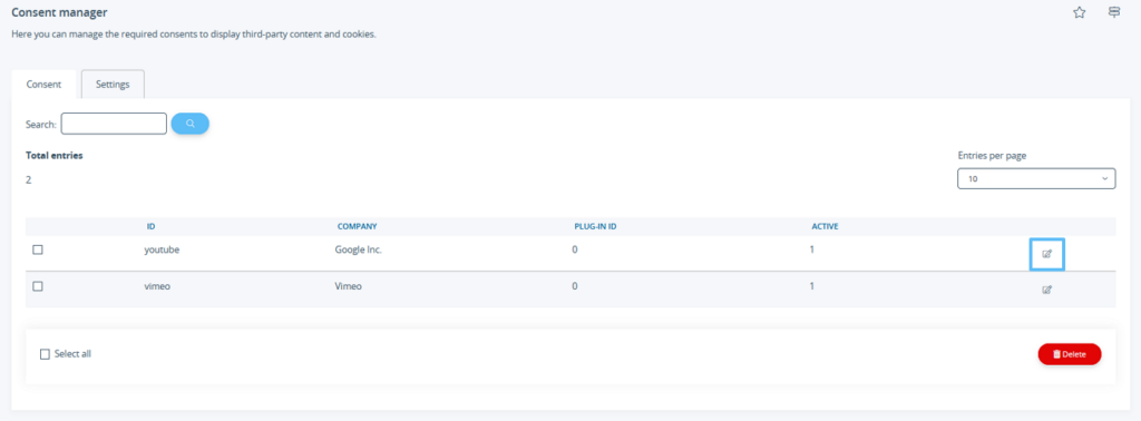 Overview of third-party providers in the Consent manager of JTL-Shop 5
