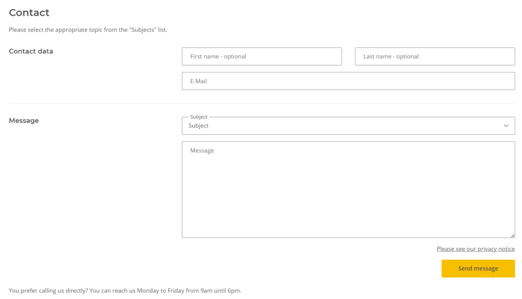 Contact form front end Jtl Shop 5