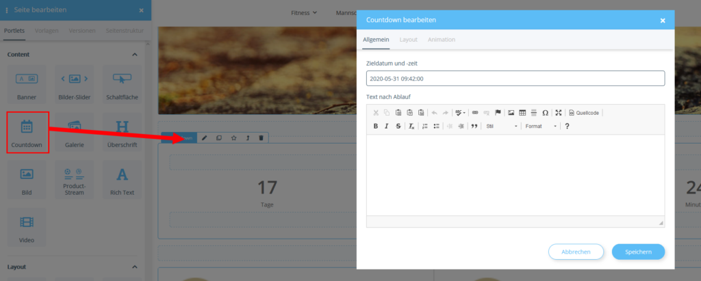 Countdown-Portlet im OnPage Composer