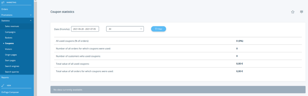 Coupon statistics in JTL-Shop 5