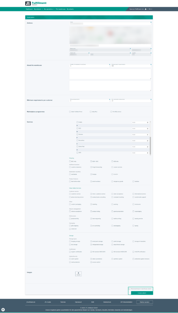 Fulfillment Matchmaker Creating warehouse advert