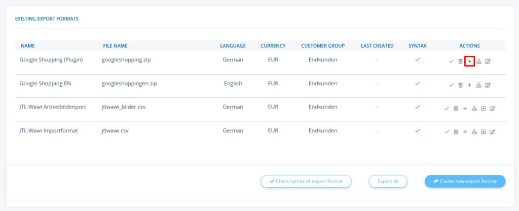 Creating an export file in JTL-Shop