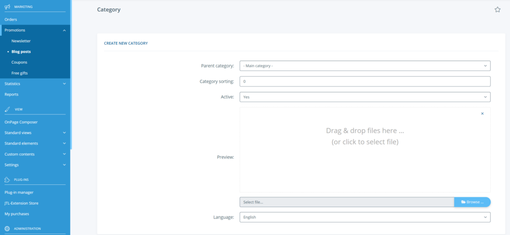 Create new cateogry area Jtl Shop 5