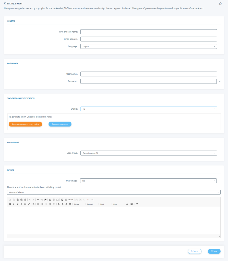 Creating users in JTL-Shop