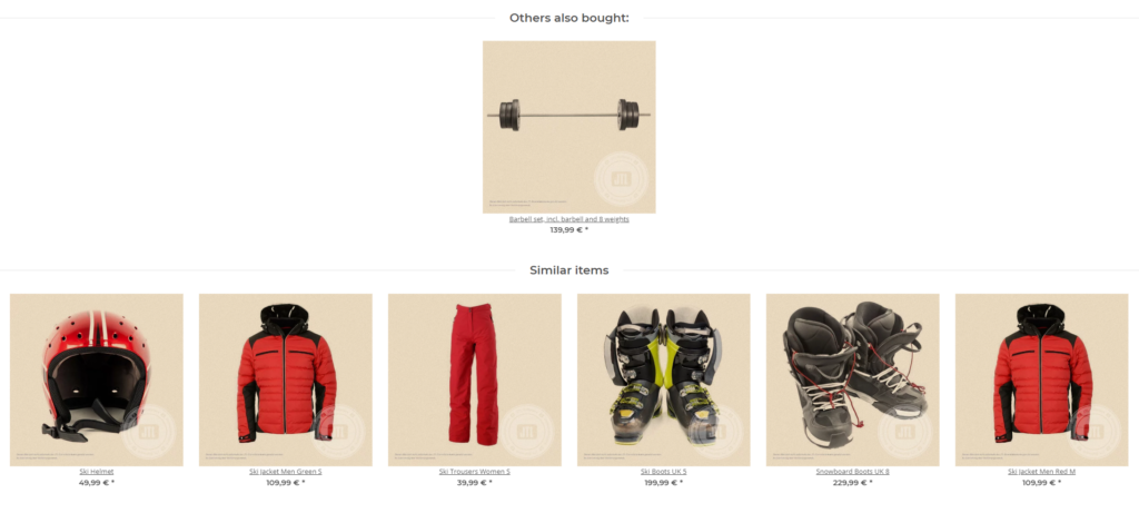 Cross-selling example from a JTL-Shop