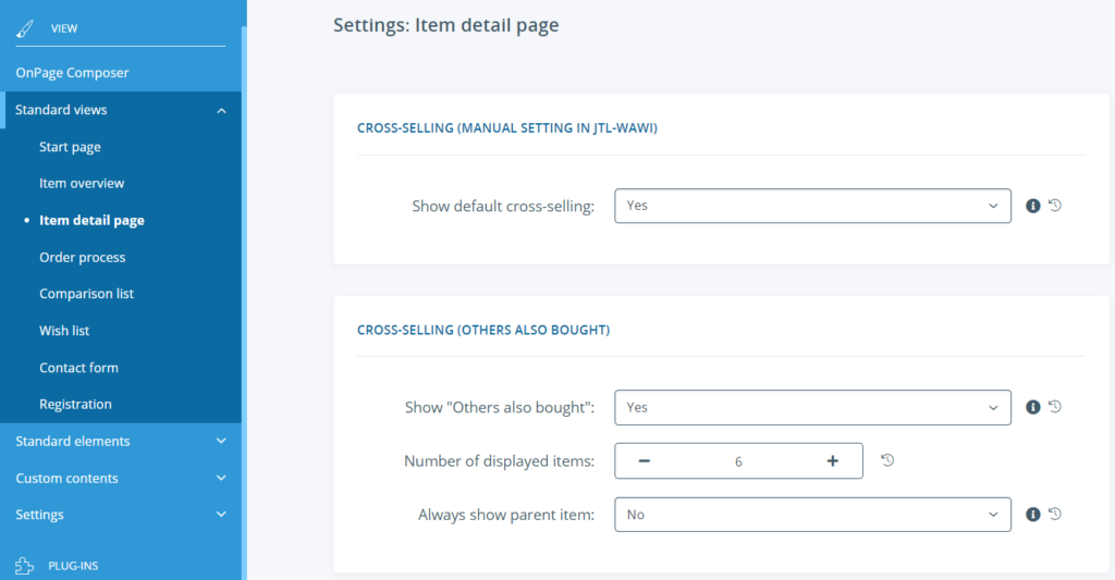 Here you select whether and how which type of cross-selling is displayed in JTL-Shop 5.