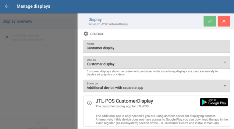 Dialogue box Manage displays Jtl Pos