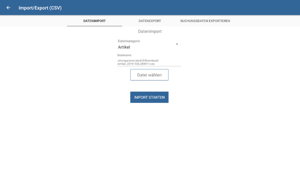 Ausgewählte Importdatei für den CSV-Import von JTL-POS