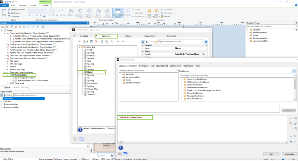 Datenzeile in Tabelle bearbeiten