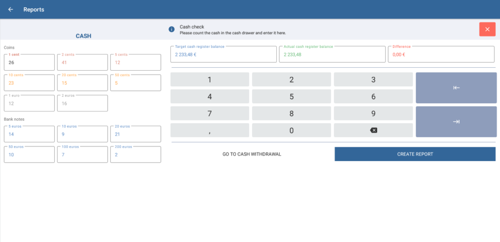 Cash check during day-end closing in JTL-POS