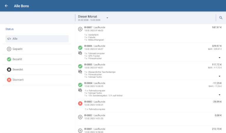 Das Dialogfenster „Alle Bons“ in JTL-POS