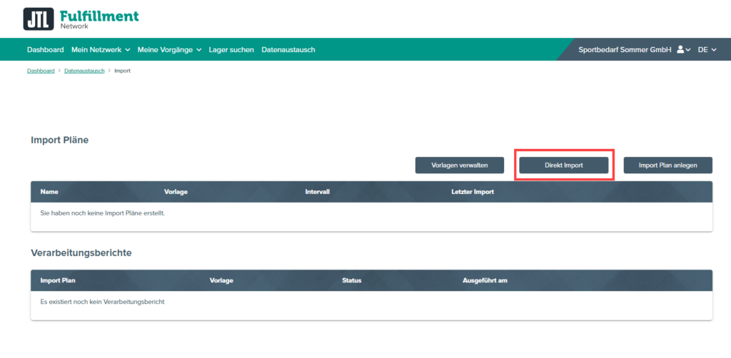 Direktimport in das JTL-Fulfillment Network Portal