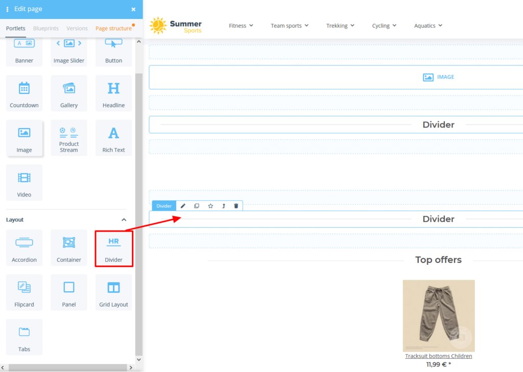 Inserting a divider in the OnPage Composer