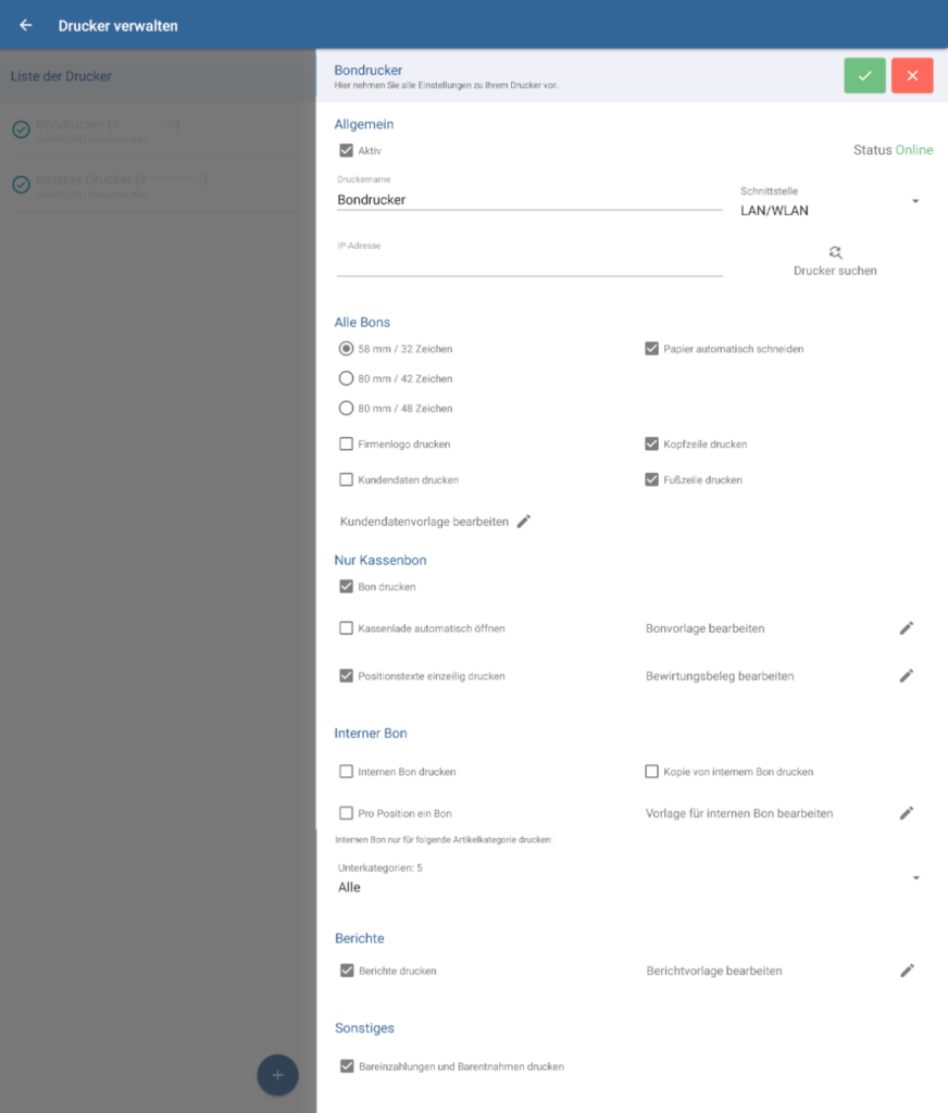 Einen Drucker in JTL-POS anlegen bzw. bearbeiten