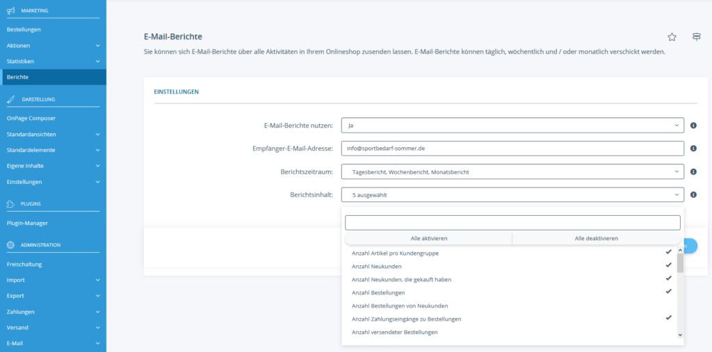 E-Mail-Berichte in JTL-Shop konfigurieren