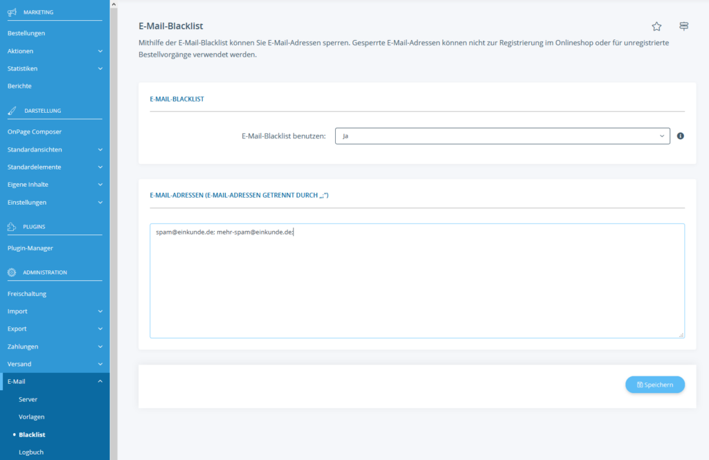 Adressen in der E-Mail-Blacklist von JTL-Shop werden für jede Aktion geblockt.