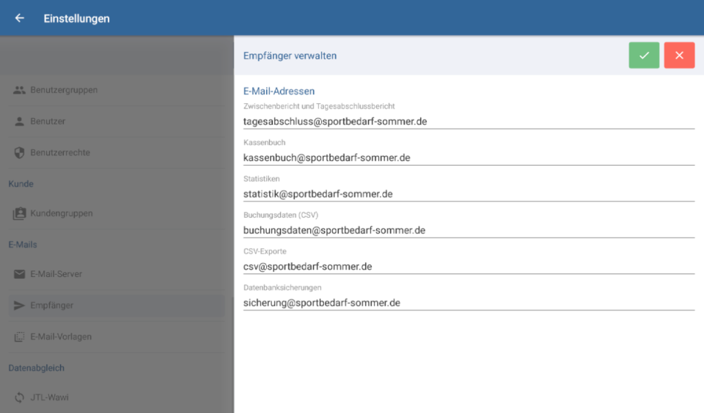 E-Mail-Empfänger verwalten in JTL-POS