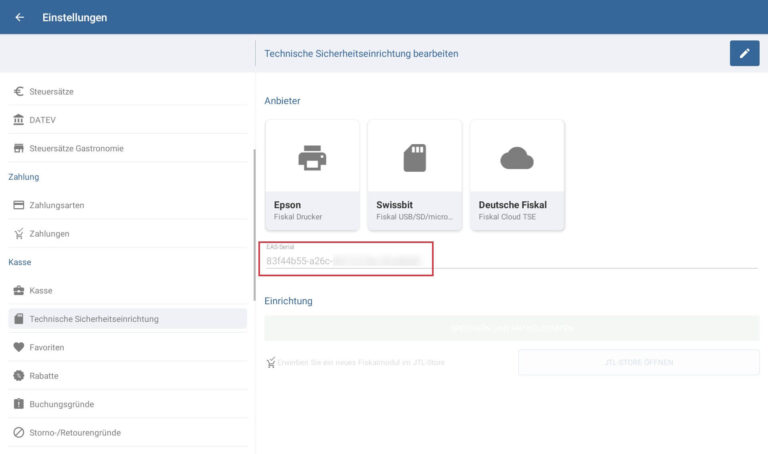 EAS-Seriennummer in JTL-POS