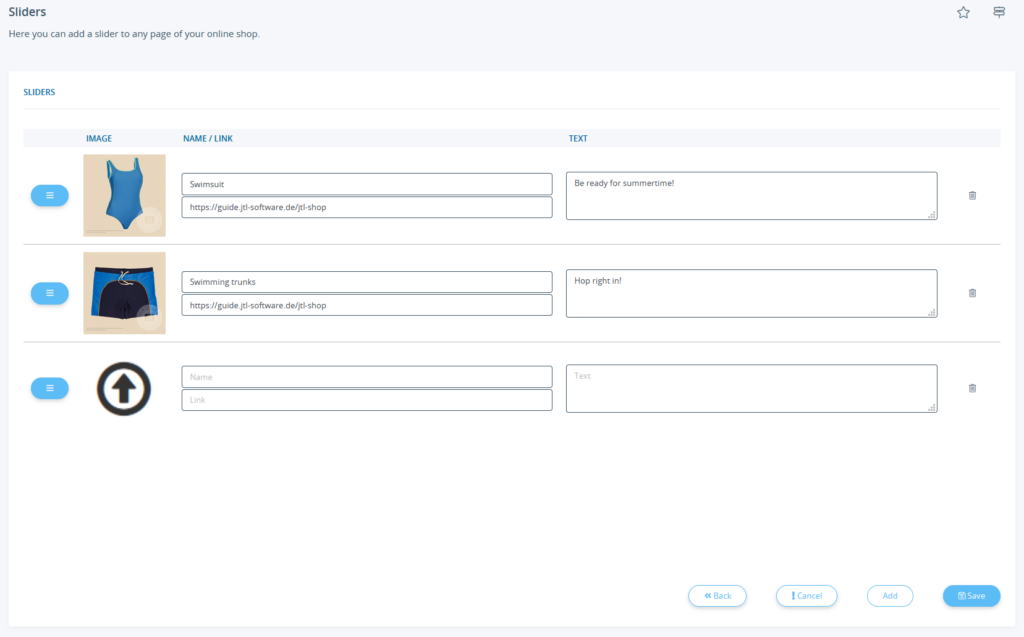 Editing newly created slides for sliders in JTL-Shop 5