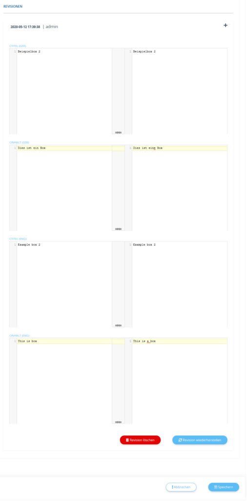 Gegenüberstellung der Änderungen an einer Box in JTL-Shop 5