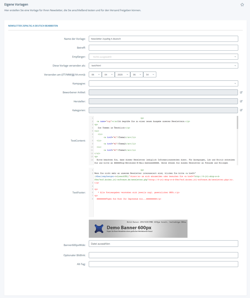 Eigene Vorlage für einen Newsletter erstellen
