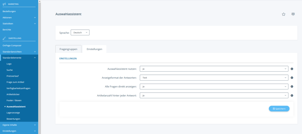 Einstellungen für den Auswahlassistenten in JTL-Shop
