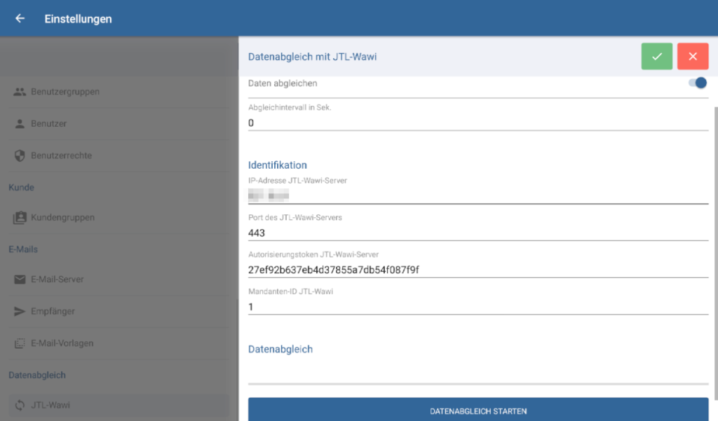 Einstellungen für den Datenabgleich mit JTL-Wawi bearbeiten